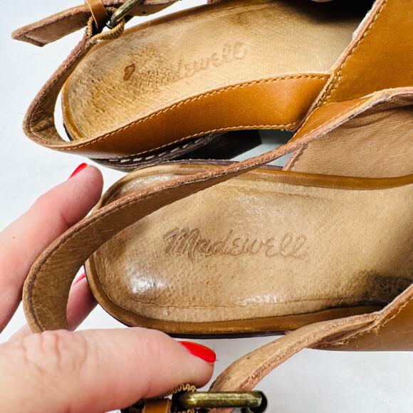 Madewell Leather Slingback Pointed Toe Heeled Sandals Brown Women’s Size 10 - Picture 11 of 12